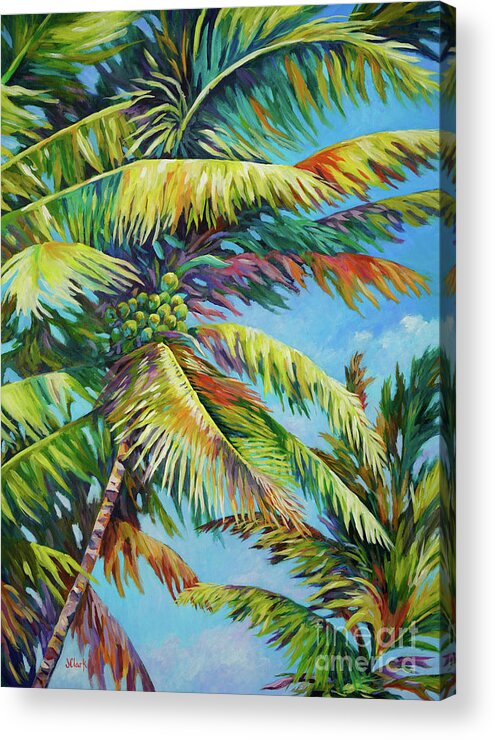 Caribbean Acrylic Print featuring the painting Palm Frenzy by John Clark