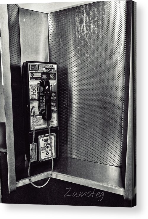 Black And White Acrylic Print featuring the photograph Payphone Black and White by David Zumsteg