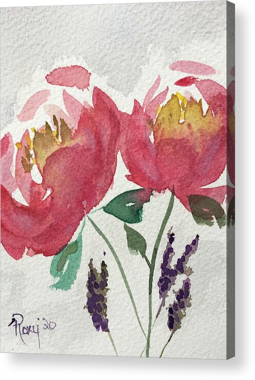 Peony Acrylic Print featuring the painting Peonies and Lavender by Roxy Rich