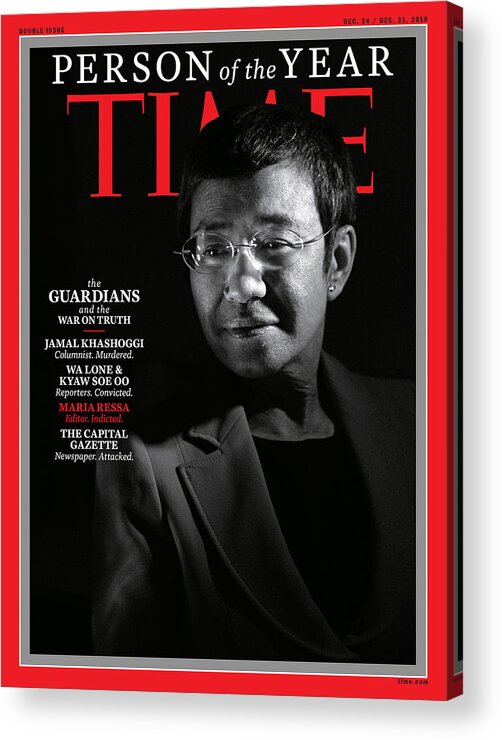 2018 Person Of The Year: The Guardians Acrylic Print featuring the photograph 2018 Person of the Year - The Guardians - Maria Ressa by Photograph by Moises Saman-Magnum Photos for TIME