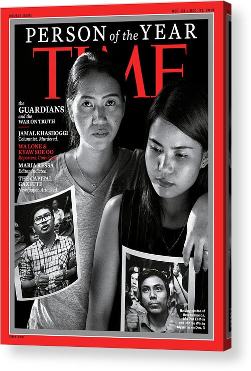 2018 Person Of The Year Acrylic Print featuring the photograph 2018 Person of the Year The Guardians,The Capital Gazette by Photograph by Moises Saman Magnum Photos for TIME