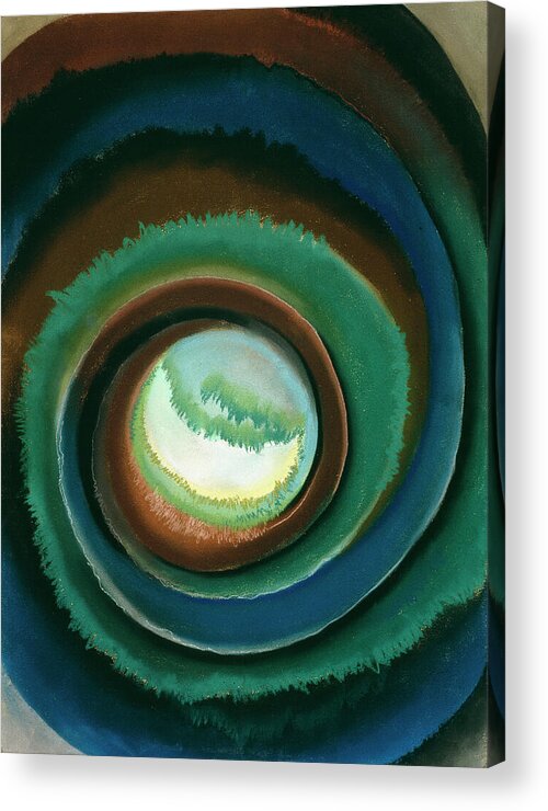 Georgia O'keeffe Acrylic Print featuring the painting Pond in the woods - modernist abstract landscape aerial painting by Georgia O'Keeffe