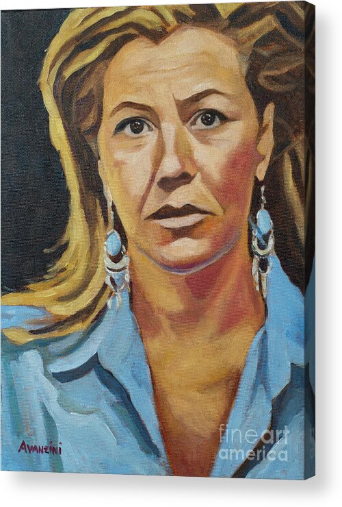 Oil Acrylic Print featuring the painting Portrait of my wife by Pablo Avanzini