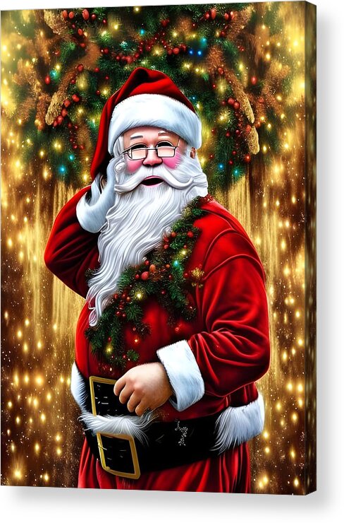Digital Christmas Sant Claus Red Acrylic Print featuring the digital art Primping Santa Claus by Beverly Read