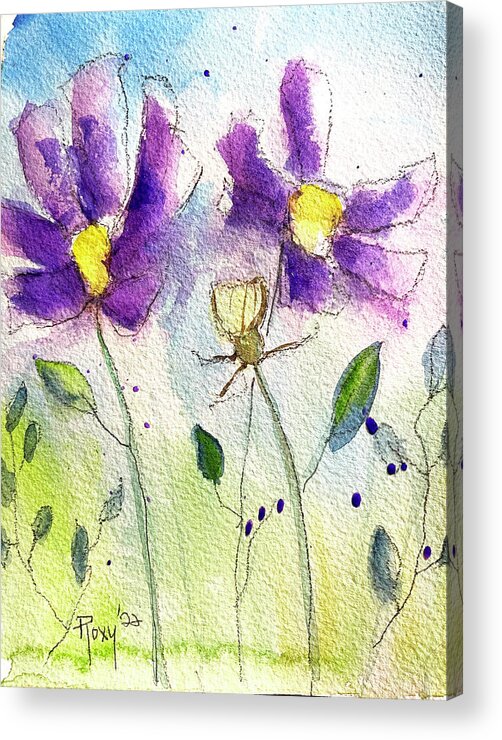 Cosmos Acrylic Print featuring the painting Purple Cosmos by Roxy Rich