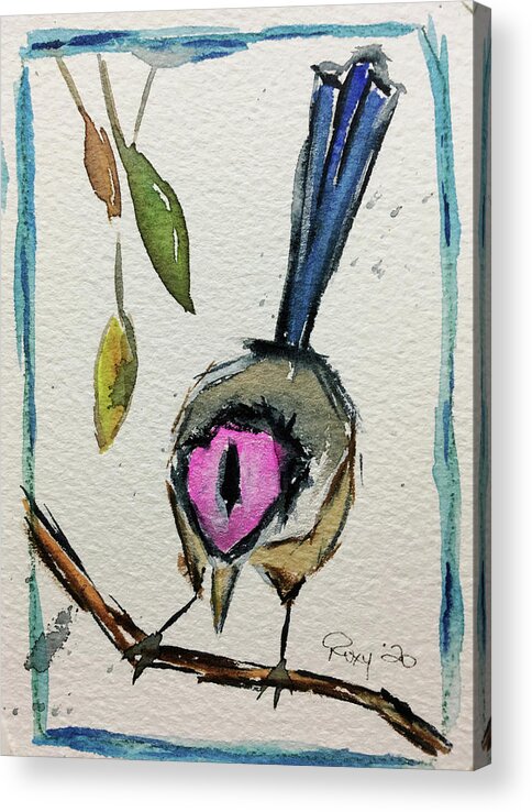 Grand Tit Acrylic Print featuring the painting Purple Crowned Fairy Wren by Roxy Rich