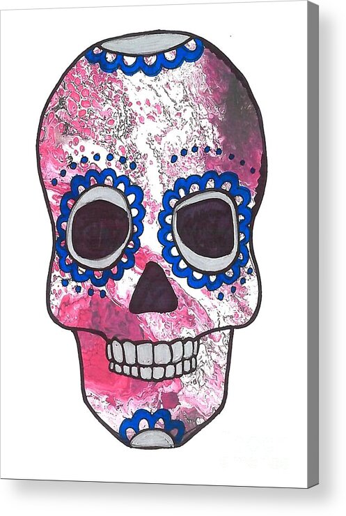 Patriotic Colors Sugar Skull Acrylic Print featuring the mixed media Red and Blue Sugar Skull by Expressions By Stephanie