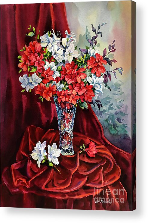 Still Life Acrylic Print featuring the painting Red and White Azaleas by Maria Rabinky