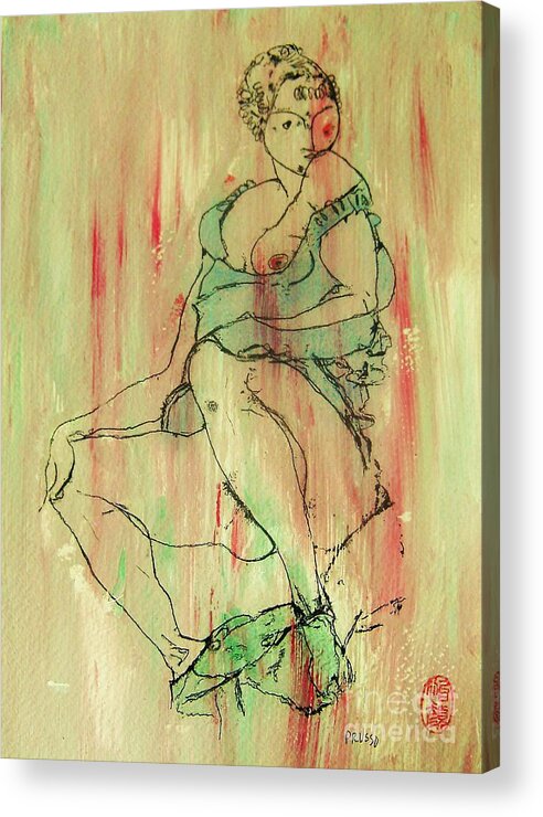 Figurative Acrylic Print featuring the painting Remembering Schiele uno by Thea Recuerdo