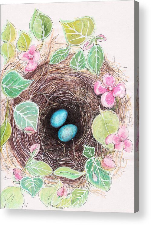 Robin's Nest Acrylic Print featuring the mixed media New Birth by Stephanie Hollingsworth