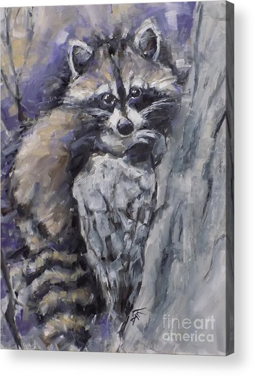 Raccoon Acrylic Print featuring the painting Rocky Raccoon by Dan Campbell