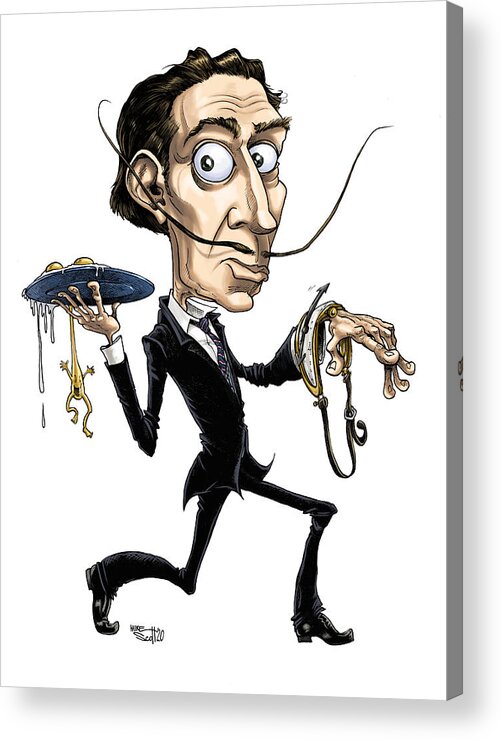 Mikescottdraws Acrylic Print featuring the drawing Salvador Dali, color by Mike Scott