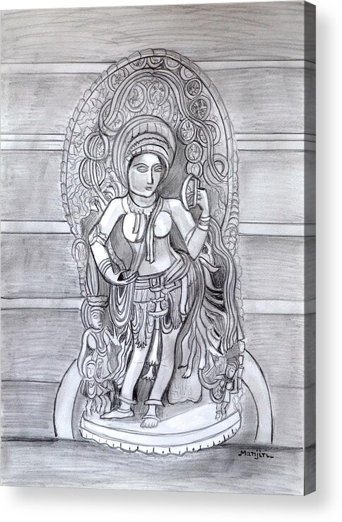 Sculpture Acrylic Print featuring the drawing Sculpture pencil drawing of Madanika Chennakesava temple Karnataka by Manjiri Kanvinde