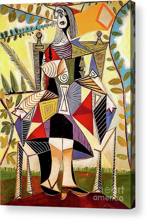 Seated Acrylic Print featuring the painting Seated Woman in Garden by Pablo Picasso 1938 by Pablo Picasso