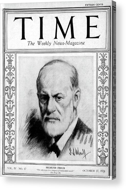 Sigmund Freud Acrylic Print featuring the photograph Sigmund Freud - 1924 by Illustration cr S J Woolf