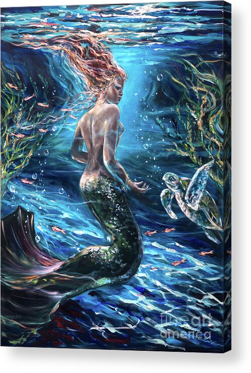 Mermaid Acrylic Print featuring the painting Silent Conversation by Linda Olsen