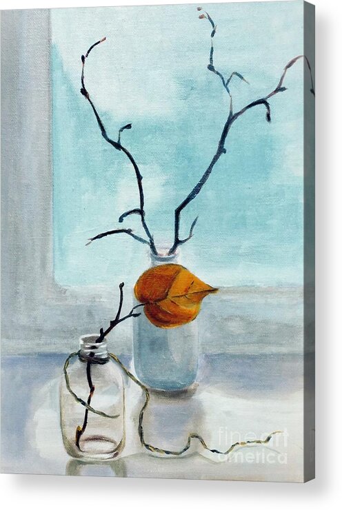 Single Acrylic Print featuring the painting Single leaf by Lana Sylber