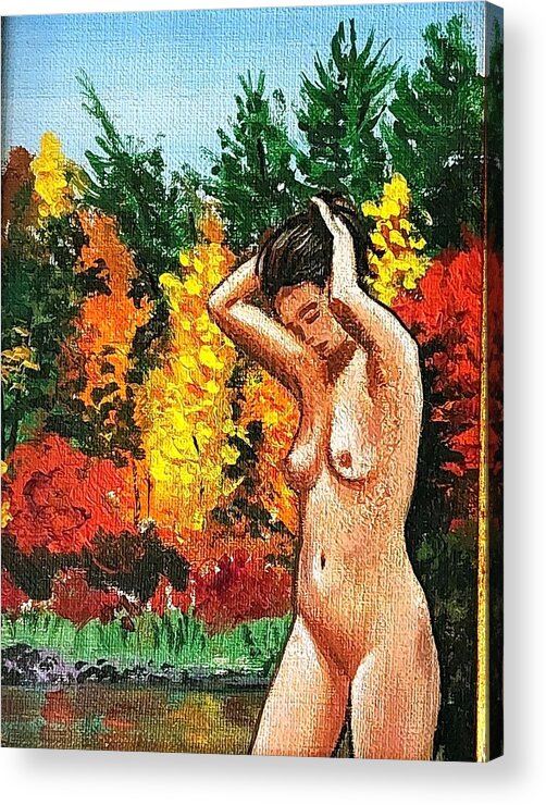  Acrylic Print featuring the painting Skinny Dipping in Walden pond by James RODERICK