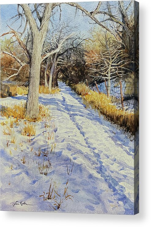 Denver Acrylic Print featuring the painting Snow on the Highline by Tyler Ryder