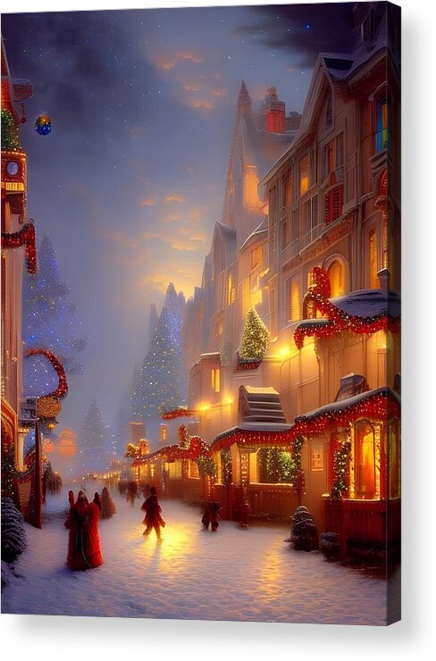 Digital Christmas Snow Shopping Acrylic Print featuring the digital art Snowy Christmas Shopping by Beverly Read