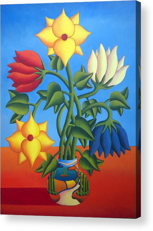 Flowers Acrylic Print featuring the painting Soft Flowers with Vase by Alan Kenny