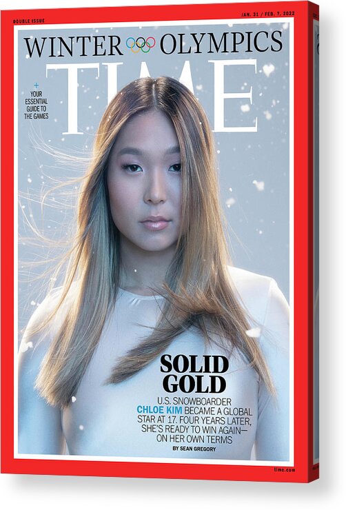 Solid Gold Acrylic Print featuring the photograph Solid Gold - Chloe Kim by Photograph by Bryan Huynh Collective for TIME