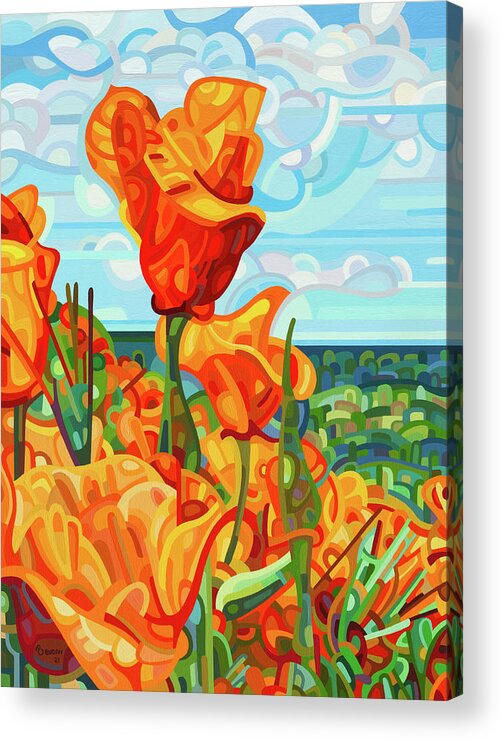 Red Orange Poppies Acrylic Print featuring the painting Standing Tall by Mandy Budan