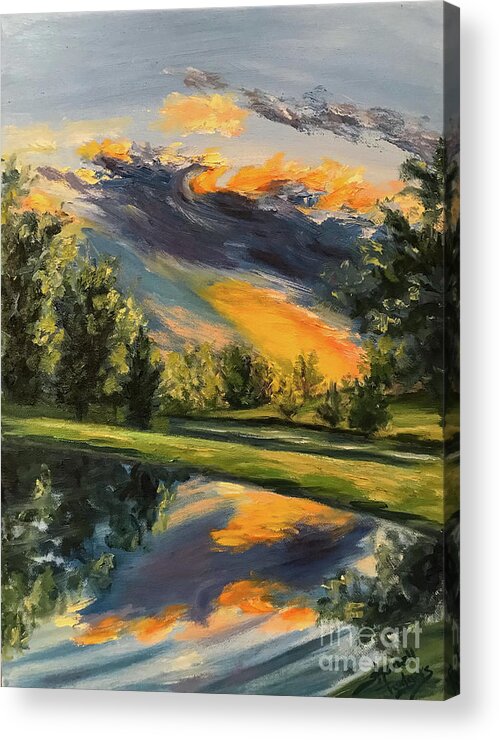 Original Oil Painting Acrylic Print featuring the painting Sunset Reflections by Sherrell Rodgers