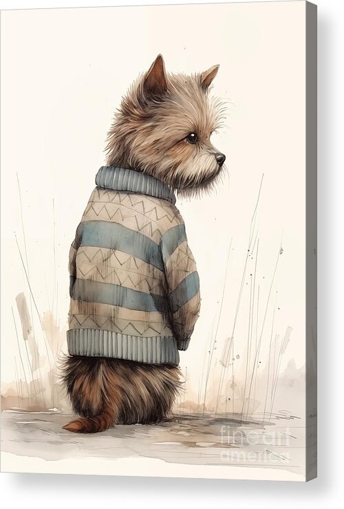 Terrier Dog In Sweater Acrylic Print featuring the painting Sweater Terrier by Mindy Sommers