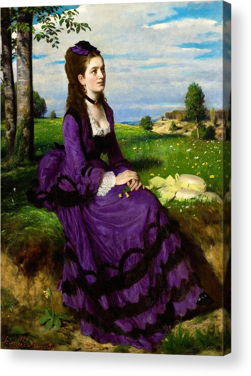 Szinyei Merse Pl Acrylic Print featuring the painting Szinyei Merse Pal paintings - Lady in Violet - Hungarian painters by Szinyei Merse Pal