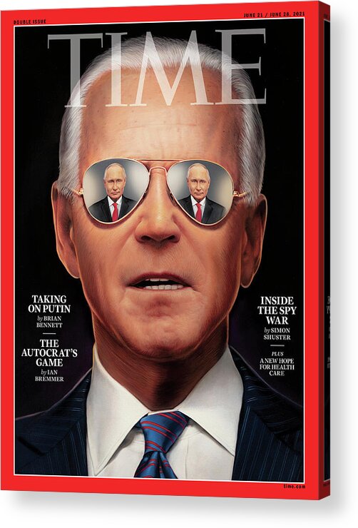 President Joseph Biden Acrylic Print featuring the photograph Taking on Putin - President Biden by Painting by Tim O'Brien for TIME