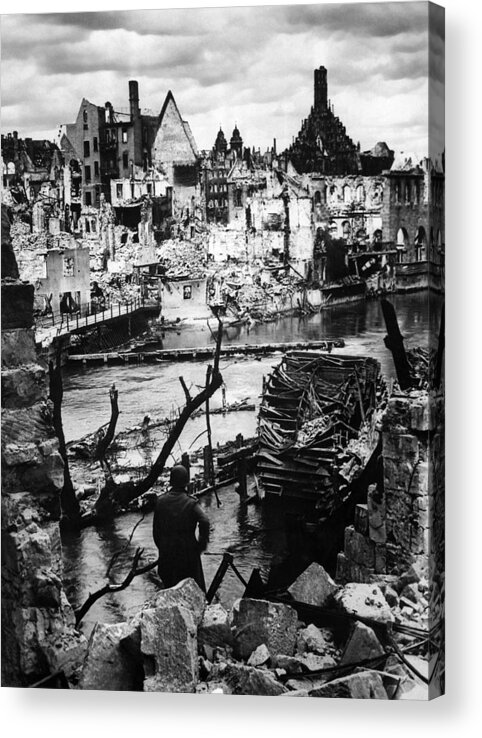 Nuremberg Acrylic Print featuring the photograph The Destruction Of Nuremberg After Allied Bombings - WW2 - 1945 by War Is Hell Store