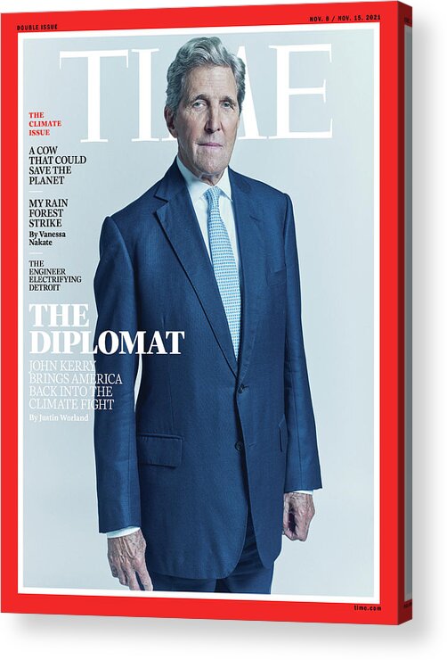 John Kerry Acrylic Print featuring the photograph The Diplomat - John Kerry - The Climate Issue by Photograph by Peter Hapak for TIME