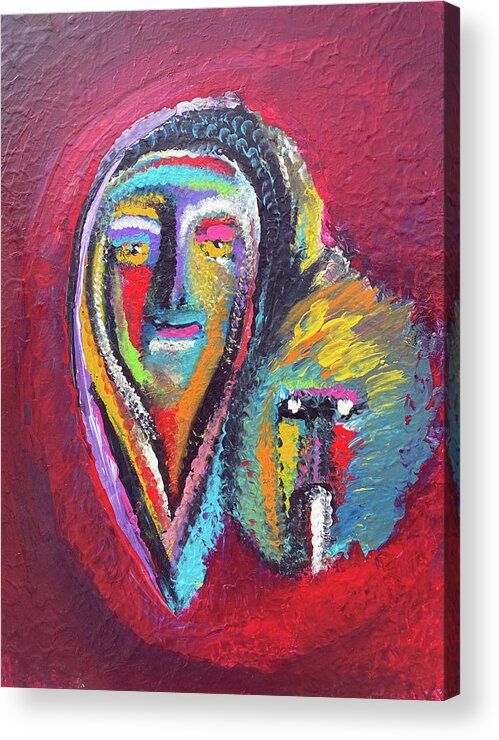 Pop Art Acrylic Print featuring the painting The Maiden and Rose by Jeff Malderez