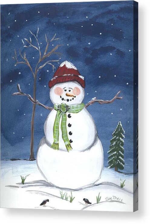 Snowman Acrylic Print featuring the painting The Snowman by Suzanne Theis