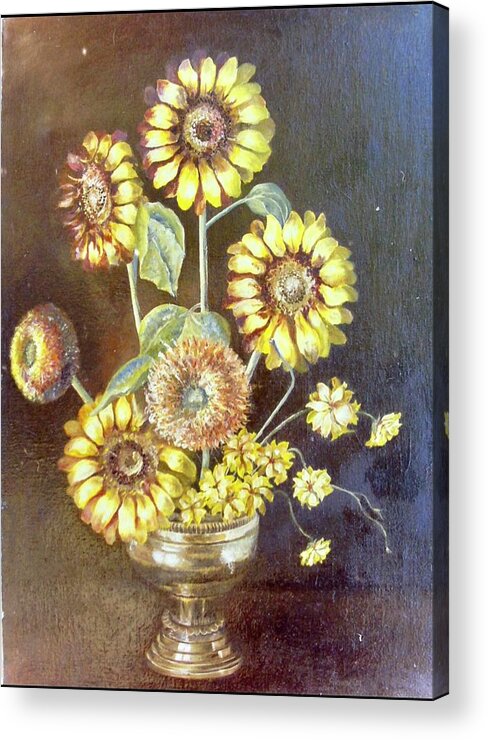 Oil Still Lifes Acrylic Print featuring the painting The Sunflower by Rosencruz Sumera