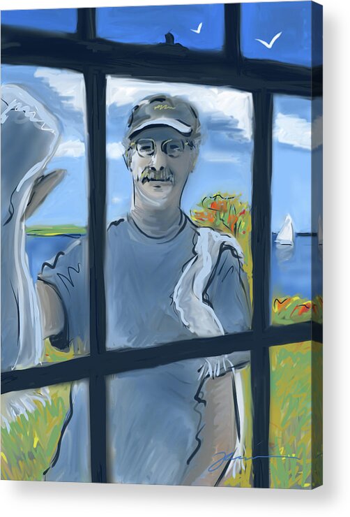 Man Acrylic Print featuring the painting The Window Washer by Jean Pacheco Ravinski