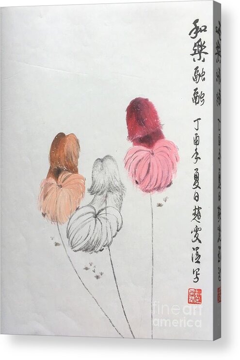 Pekes Acrylic Print featuring the painting Three Pekes in a Pod - 5 by Carmen Lam