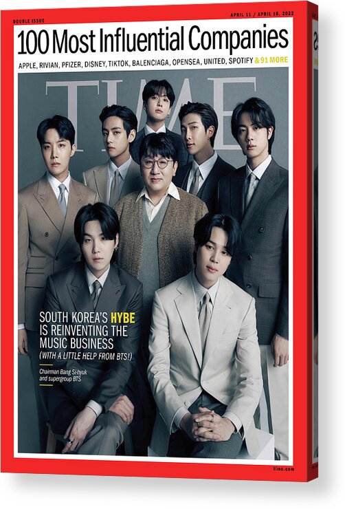 Time 100 Companies Acrylic Print featuring the photograph TIME 100 Companies - HYBE and BTS by Photograph by Hong Jang Hyun for TIME
