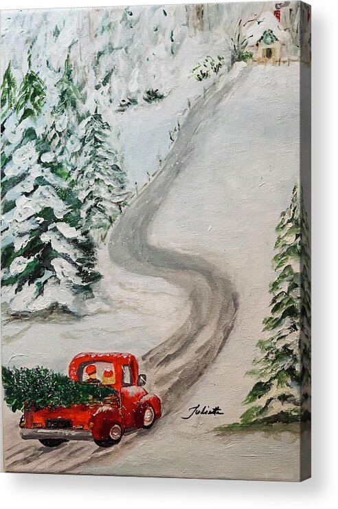 Red Truck Acrylic Print featuring the painting To Grandmothers House We Go by Juliette Becker