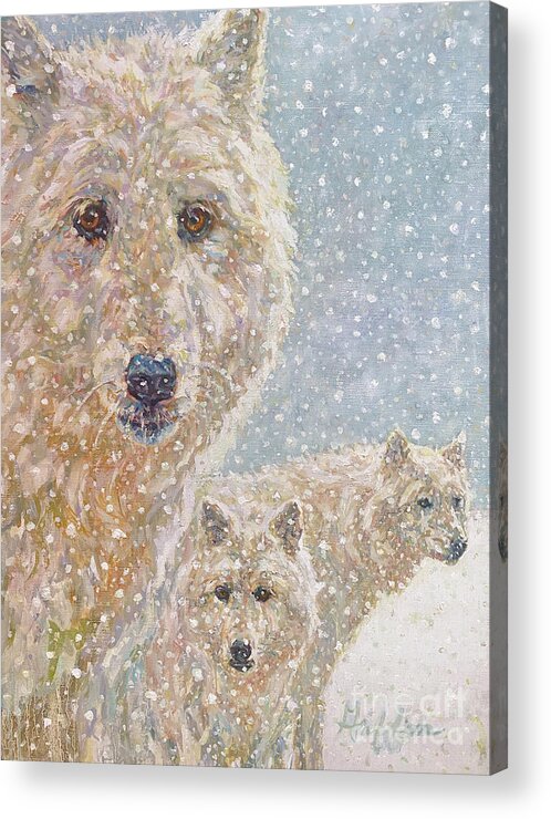 Wolf Acrylic Print featuring the painting Trio by Patricia A Griffin