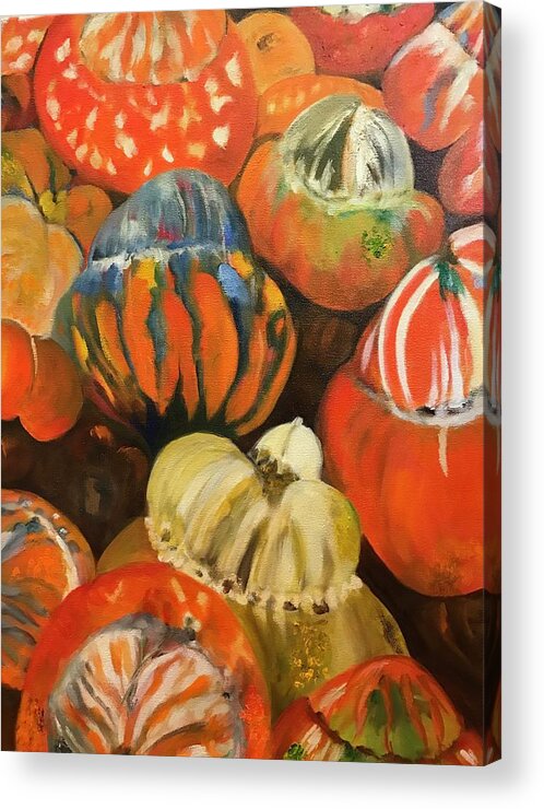 Turban Squash Acrylic Print featuring the painting Turbans From My Fall Garden by Juliette Becker
