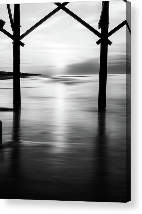 Under The Pier Black And White Acrylic Print featuring the photograph Under The Pier Black And White by Dan Sproul