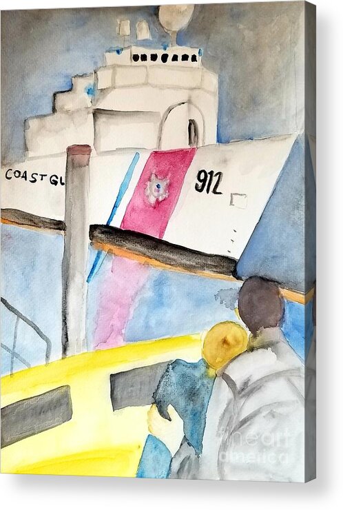 Watercolor Painting Acrylic Print featuring the painting USCGC Legare by Expressions By Stephanie