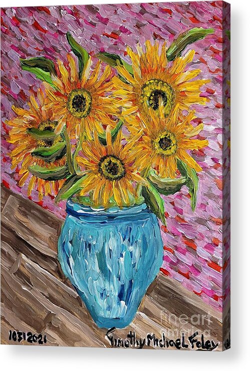 Impressionism Acrylic Print featuring the painting Vasic Sunflowers Acrylic by Timothy Foley