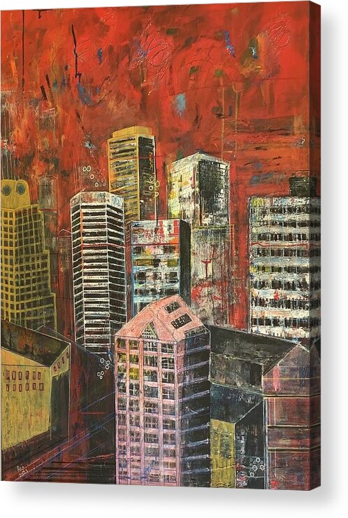 Cityscape Acrylic Print featuring the painting View from the 25th Floor by Raji Musinipally