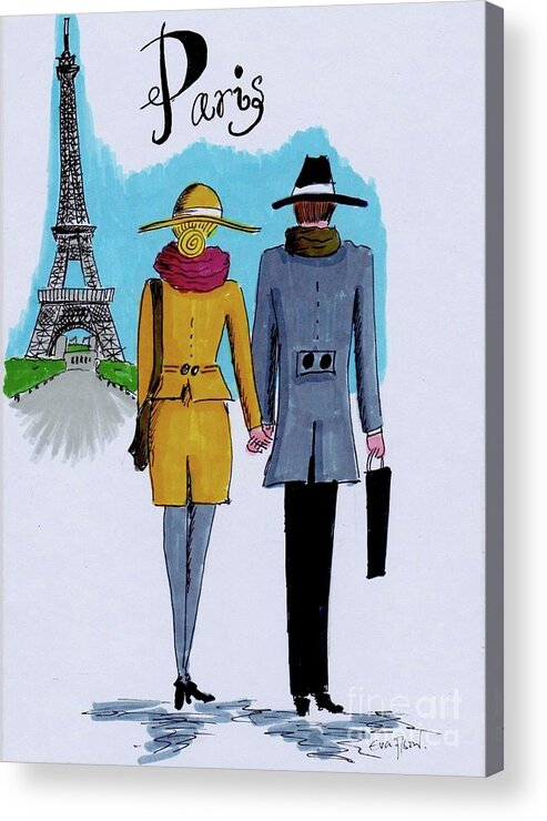Paris Acrylic Print featuring the painting Walking in Paris by Eva Ason