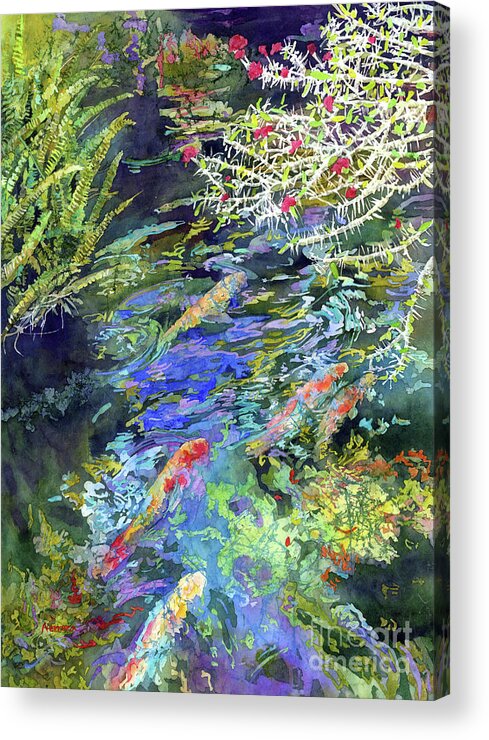 Koi Acrylic Print featuring the painting Water Garden-pastel colors by Hailey E Herrera
