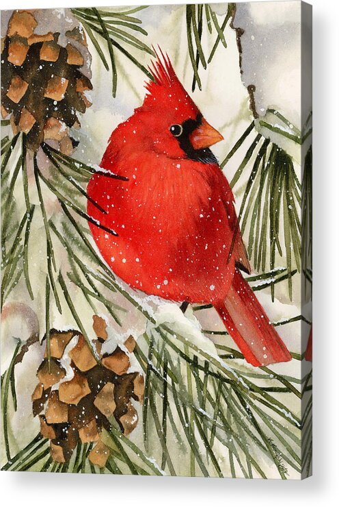 Cardinal Acrylic Print featuring the painting Winter Cardinal by Espero Art