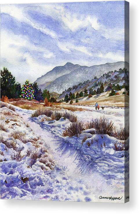 Snow Scene Christmas Card Painting Acrylic Print featuring the painting Winter Wonderland Christmas Card by Anne Gifford